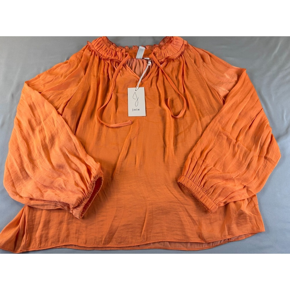 Joie Women XL Orange Peasant Blouse Ruffle Neck Boho Top Long Sleeve Peasant NWT - Picture 2 of 12